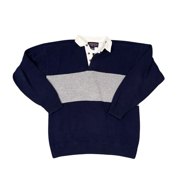 Blue Saks Fifth Avenue Other - VTG 90s Jansport Colorblock Rugby Polo Sweater Size Medium Blue Gray